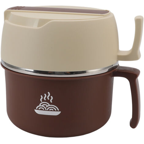 Doppelwandige Lunchbox aus Edelstahl mit Deckel, Griff und Besteck für Büro, Schule, Café, beige