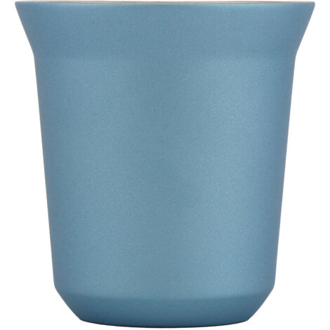 Doppelwandiger, isolierter Edelstahl-Kaffeebecher, hellblaue Kapsel, 160 ml, für den Kaffeegenuss zu Hause oder im Café.