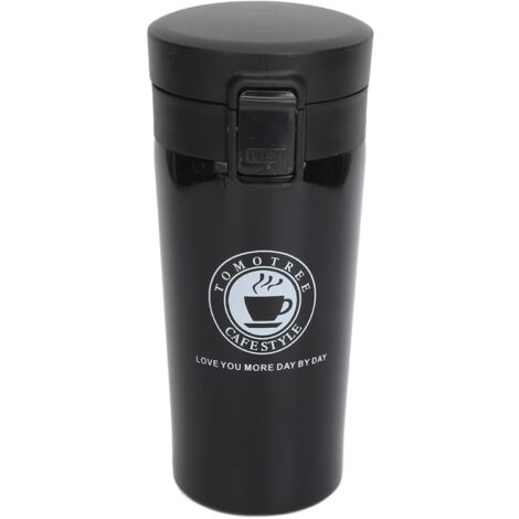 Doppelwandiger, isolierter Edelstahlbecher, 380 ml, schwarz – Klappdeckel