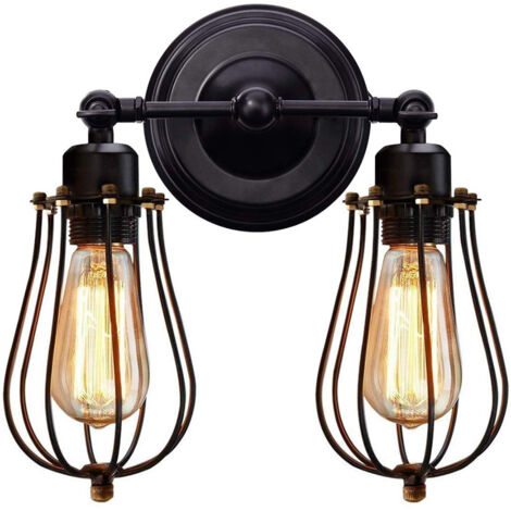 Doppelwandleuchte. Industrielle Drahtkäfig-Wandleuchte. Wandleuchte im Vintage-Stil.