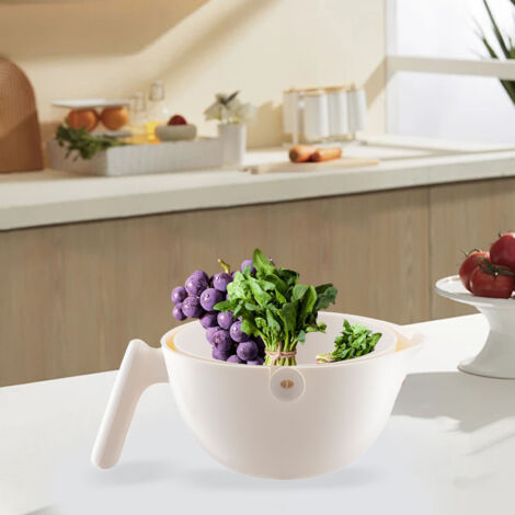 Doppelwaschkorb für Obst und Gemüse aus cremeweißem PP-Kunststoff – Abtropf- und Waschkorb für die Küche – 29,9 x 22,5 x 11,8 cm mit 2 Fächern