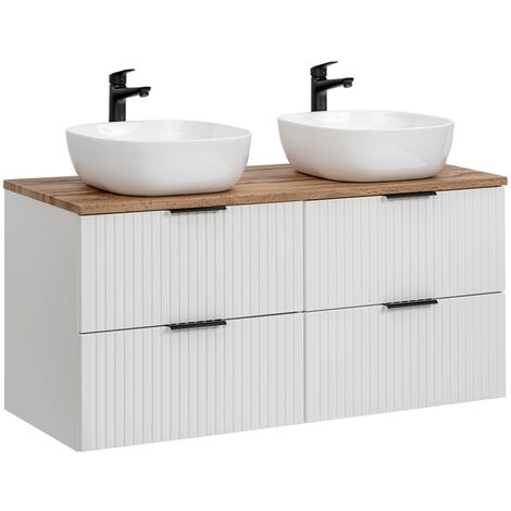 Doppelwaschtisch 120 cm mit Waschbecken in matt weiß mit Wotaneiche B/H/T 120,6/74,2/46,5 cm ADELAIDE-56-WHITE
