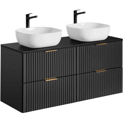 Doppelwaschtisch 120.8cm Adriel mit 4 Schubladen, Mattschwarz