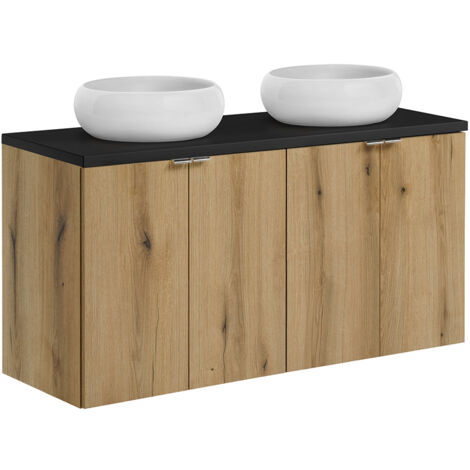 Doppelwaschtisch 120cm, in Eiche und schwarz, NEWPORT-56-OAK