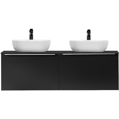 Doppelwaschtisch 120cm mit Aufsatzbecken, matt schwarz, PUEBLA-56-BLACK