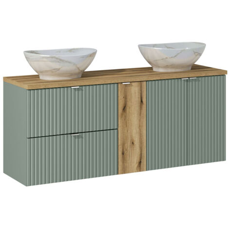 Doppelwaschtisch 140cm in grün und Eiche NEWPORT-56-GREEN