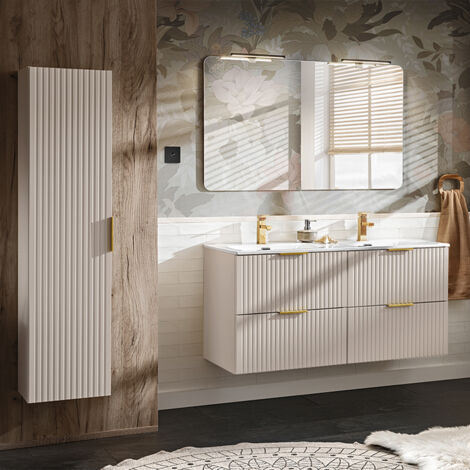 Doppelwaschtisch und Hängesäule 120cm Adriel mit 4 Schubladen, Beige