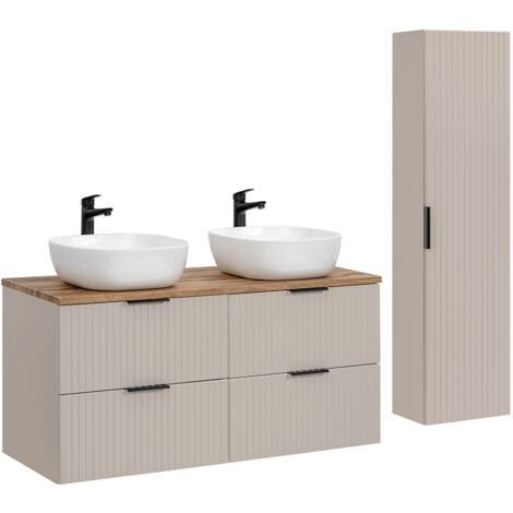 Doppelwaschtisch und Hängesäule 120cm Adriel mit 4 Schubladen, Beige