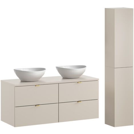 Doppelwaschtisch und Hängesäule 120cm Azel mit 2 Schubladen, Kaschmir