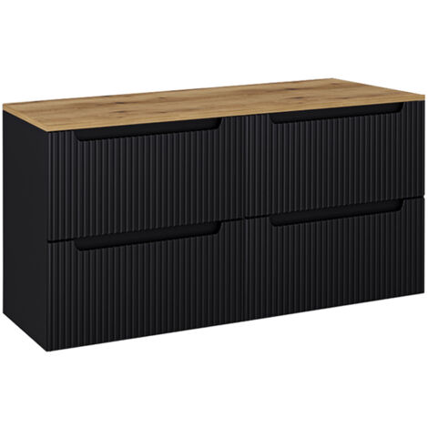 Doppelwaschtisch-Unterschrank 120cm, in schwarz mit Eiche, NEWPORT-56-BLACK