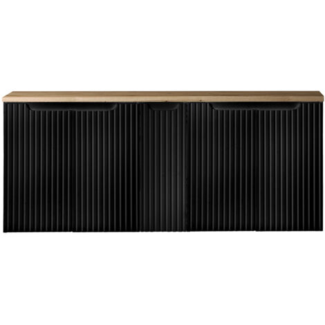 Doppelwaschtisch-Unterschrank 140cm, in schwarz mit Eiche, NEWPORT-56-BLACK
