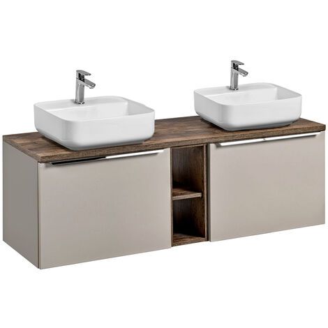 Doppelwaschtisch-Unterschrank 140cm taupe mit Vintage Oak PUEBLA-56-TAUPE, B/H/T ca.: 140,4/62,5/46 cm