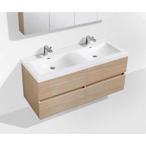 Doppelwaschtisch + Unterschrank 144cm montiert Eiche hell SIENA