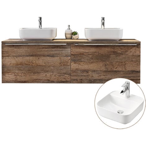 Doppelwaschtisch-Unterschrank 160cm mit 40cm Waschbecken PUEBLA-56 in Vintage Oak, B/H/T ca.: 160,4/62,5/46 cm