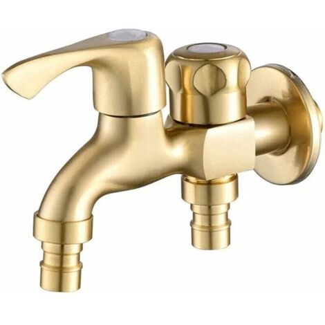 Doppelwasserhahn, Gartenhahn, Doppelwaschmaschinenhahn aus Messing, G1/2 Doppelauslass-Außenwasserhahn