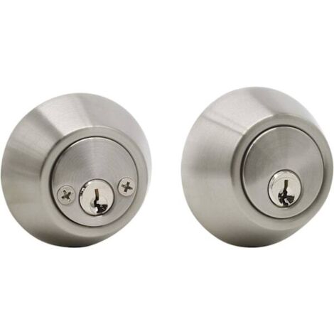 Doppelzylinderschloss aus satiniertem Nickel – Rundes Türschloss für Innen- und Außentüren, modernes Design – 2 Schlüssel inklusive – 1 Stück