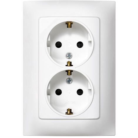 Doppia base di presa TT bianca con cornice "Serie 10" realizzata in plastica 16A 230V IP20 12x4x8,4cm SIMON