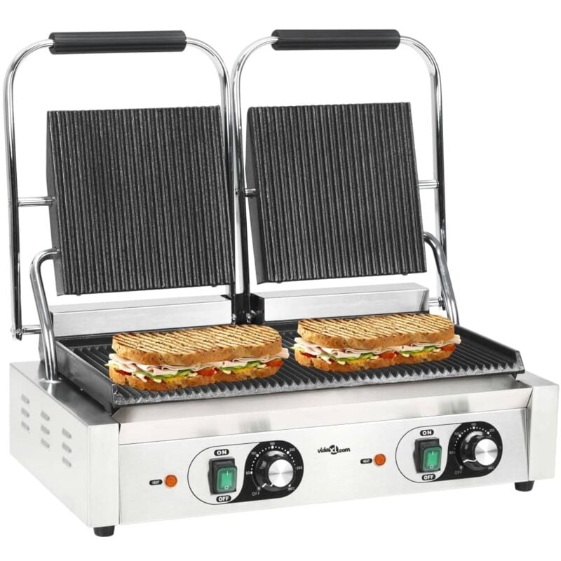 Doppia Griglia per Panini Scanalata 3600 w 57x30,5x20 cm Vidaxl 333661