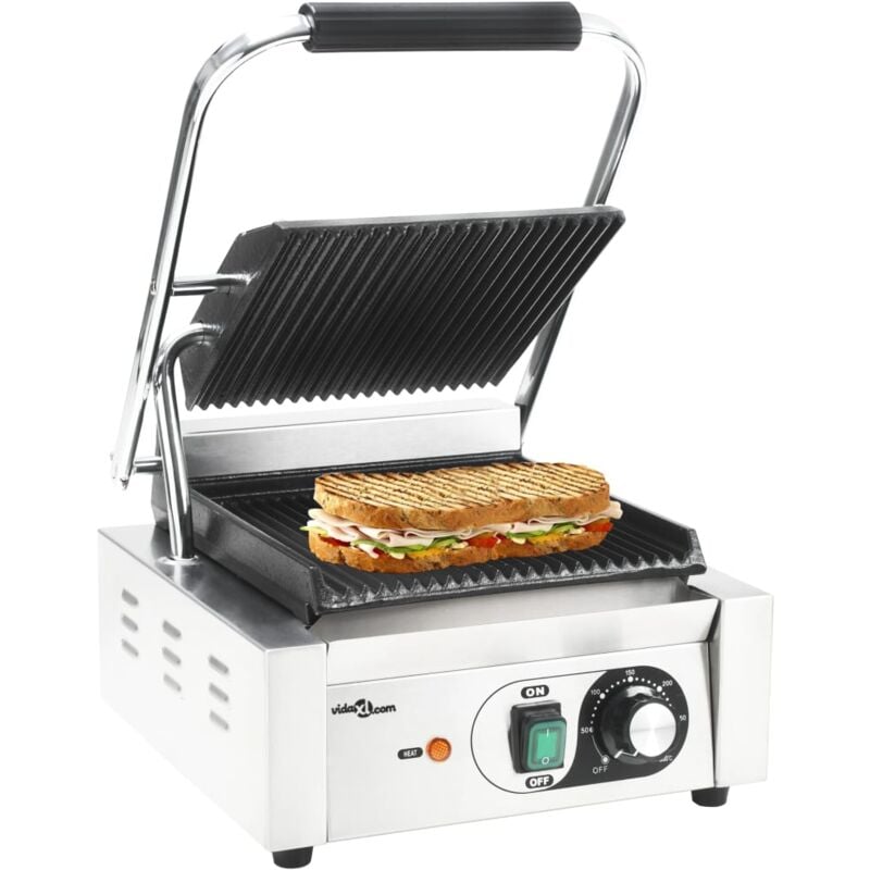 Griglia per Panini Scanalata in Acciaio Inox 1800W 31x30,5x20cm - Vidaxl