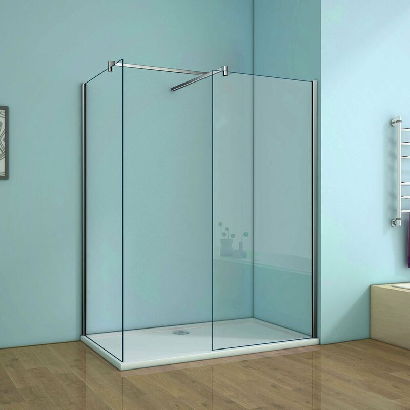 Aica Italy - 200cm Doppio Walk-in Con Due Barre Stabilizzatrici 90cm Cristallo Temperato Pareti Doccia Una Larga 50cm L'altra 80cm Piatto Doccia