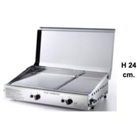 Doppia Piastra di Cottura con Cover Ompagrill Plancha Double 0471/M Alimentazione a Gas GPL e Metano con Accensione Piezoelettrica in Acciaio Inox per Alimenti