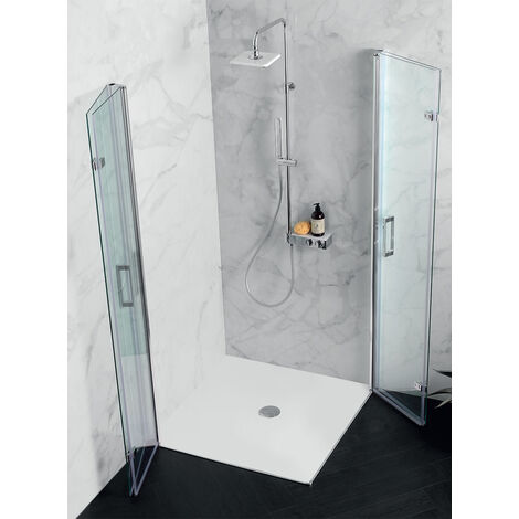 Doppia porta doccia PS35 in cristallo 6 mm trasparente 90x100 con