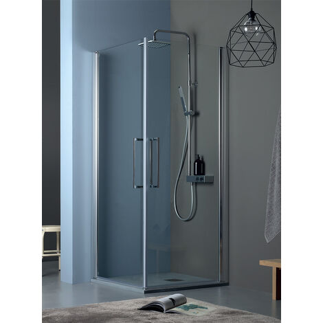 Doppia porta doccia TEPB42 in cristallo 6 mm trasparente 80x80