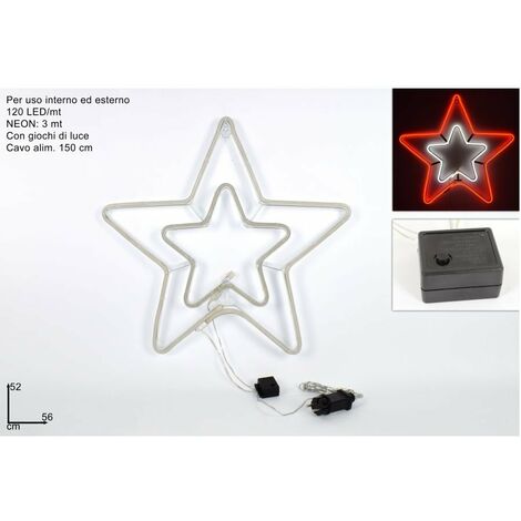 DOPPIA STELLA NEON 56X52CM ROSSO/ BIANCO CON GIOCHI