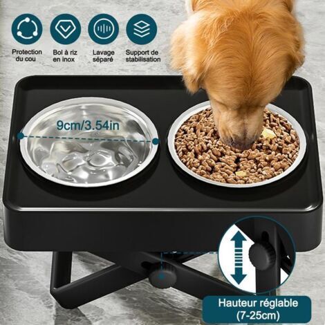 Doppie ciotole per cani e gatti - 2 ciotole in acciaio inox - Ciotole con coperchio apribile - Nere