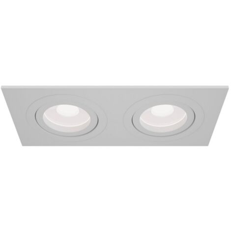 Doppio Faretto Da Incasso Moderno Atom Alluminio Bianco 2 Luci Diffusore Tessile