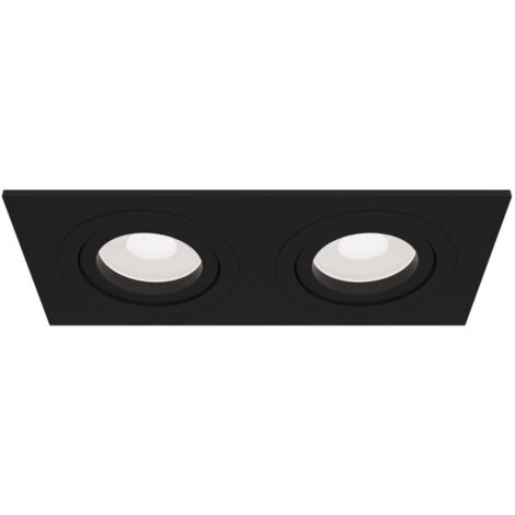 Doppio Faretto Da Incasso Moderno Atom Alluminio Nero 2 Luci Diffusore Tessile