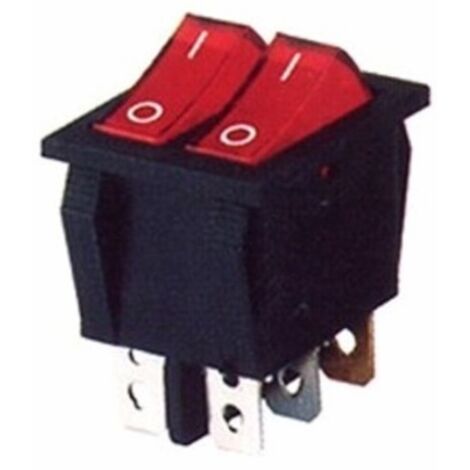 Doppio Interruttore 22x30 luminoso rosso 16A 6 faston STUFE AD OLIO E VARIE