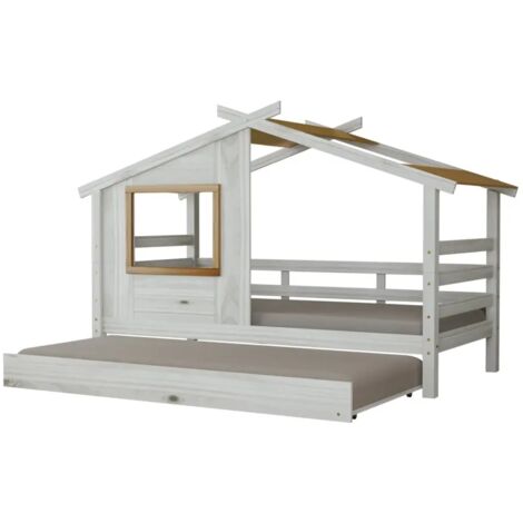doppio letto singolo per ragazzi bellahome "nantes" in pino massello a casetta 222x97,6x143 cm