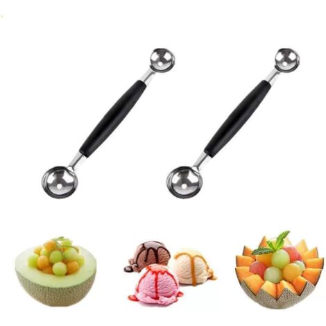 Doppio scavino per melone Diametro 25/30 mm Set di 2 cucchiai cavi bifacciali in acciaio inox Forma sferica per melone Verdura Frutta Tagliabiscotti Scavino per melone