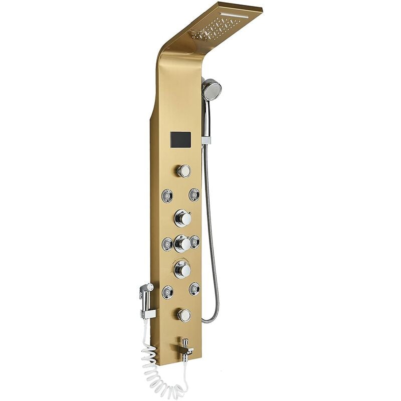D'or Douche à Pluie Douche De Massage et Douche Cascade Pour Salle De Bain ContrôLe De La TempéRature Douche Pluie Plusieurs Sorties D'Eau Ensemble