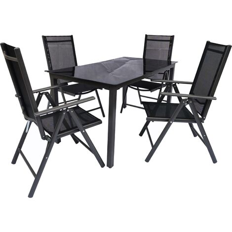 Dora Gartenset 80x140cm Tisch, 4 Stühle schwarz,anthrazit.