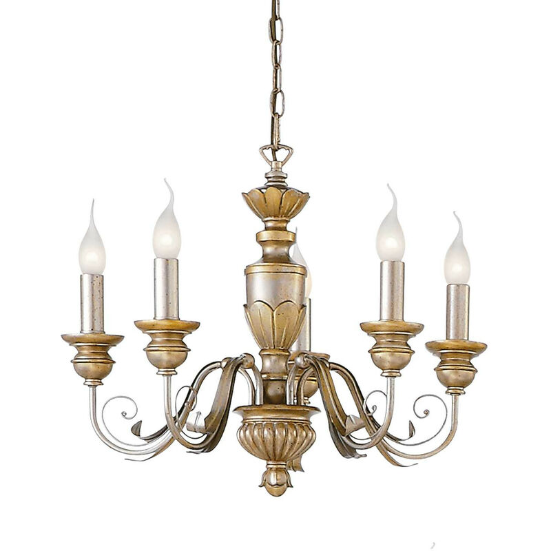 

Ideal Lux Dora - Lámpara de araña de 5 luces, acabado de latón antiguo, E14