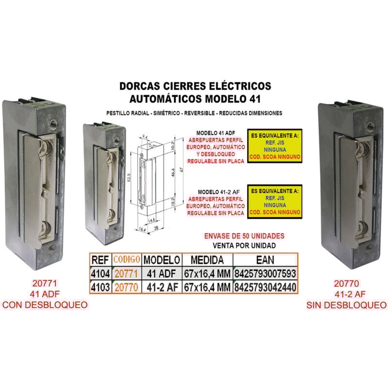 41-2 af Fermeture électrique automatique avec perçage européen et enregistrement sans plastique 4103 - Dorcas