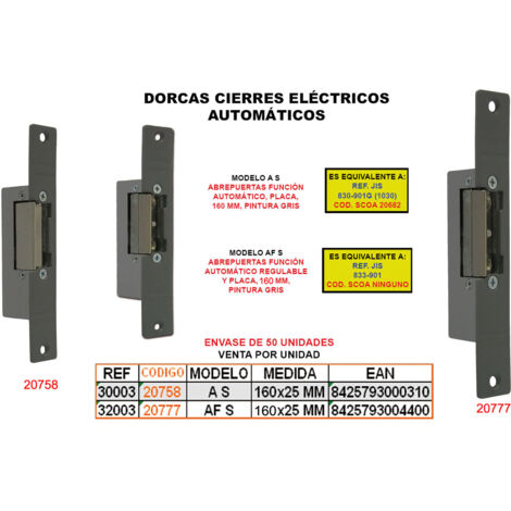 dorcas cierre elect.autom. af-s+regulable+placa 160x25 mm s-3103
