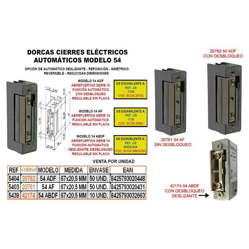 

dorcas cierre elect.autom. 54-af+regulable s-placa s-5403-b2 - Mibricotienda
