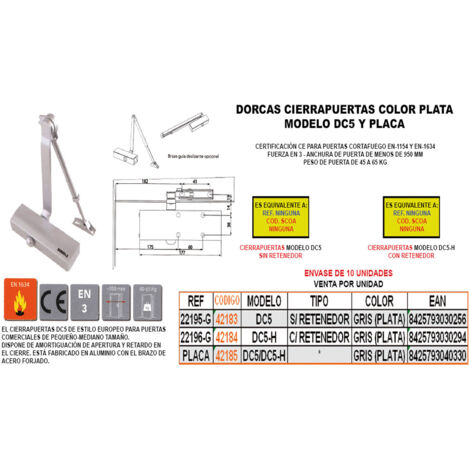DORCAS dorcas placa para cierrapuertas dc5 y dc5-h gris , dorcas placa para cierrapuertas dc5 y dc5-h gris