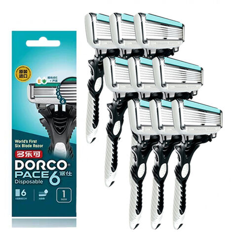 DORCO-máquina de afeitar Original para hombres, afeitadora de cuchillas de acero inoxidable de 6 capas, de seguridad, para el cuidado de la barba, 9 unidades,9pcs