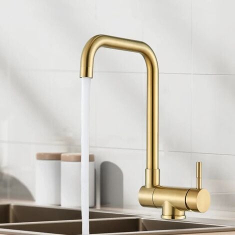 ZAMERY Doré Mitigeur Évier avec Bec Haut d'Évier à Arc Élevé pulvérisateur escamotable 2 Modes de Pulvérisation en Laiton