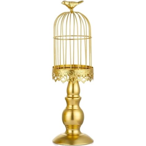 (Doré L) Décoration de bougeoir rétro créative en forme de cage à oiseaux, bougeoir en fer forgé, accessoires de photographie pour mariage et restaurant
