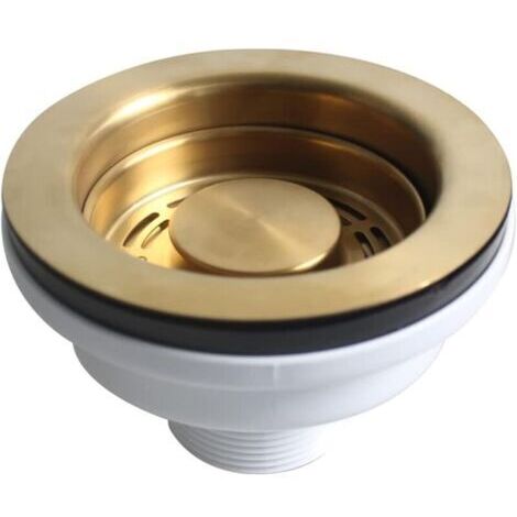 (doré) Passoire d'évier de cuisine 114 mm Or brossé, système de vidange, panier à déchets U