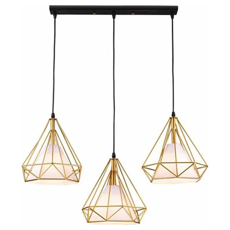 Chambre Doré Suspension Lustre Bar Rétro Luminaire Cage Salon Filaire Diamant Jour Pour Industrielle De 3 Cuisine Abat Forme 8nwkO0XP