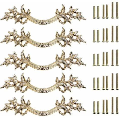 (Dorée)5pcs Poignée de porte vintage Bouton de Porte de Placard rétro,décorer le Tiroir, la Commode, Placard, Meuble etc.