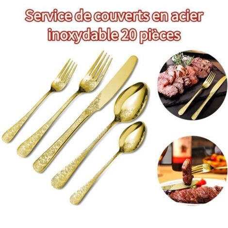 (Doré)Set de couverts en acier inoxydable 20 pièces avec couteau/fourchette/cuillère pour 4 personnes, Doré
