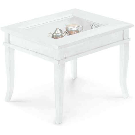 DORIAN - tavolino bacheca in legno massello piano vetro