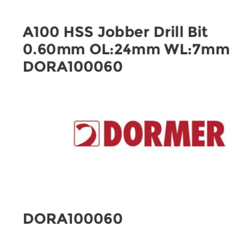 A100 hss Jobber Drill Bit 0.55mm OL24mm WL7mm DORA100055 - Dormer